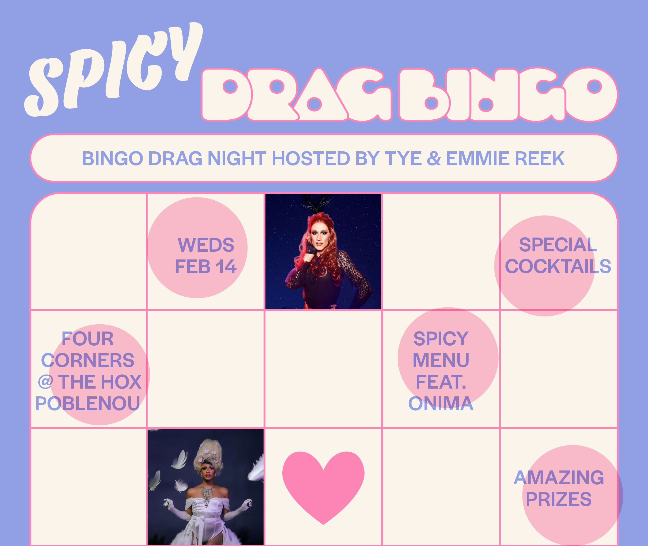 Celebra San Valentín con Spicy Drag Bingo en Four Corners Poblenou